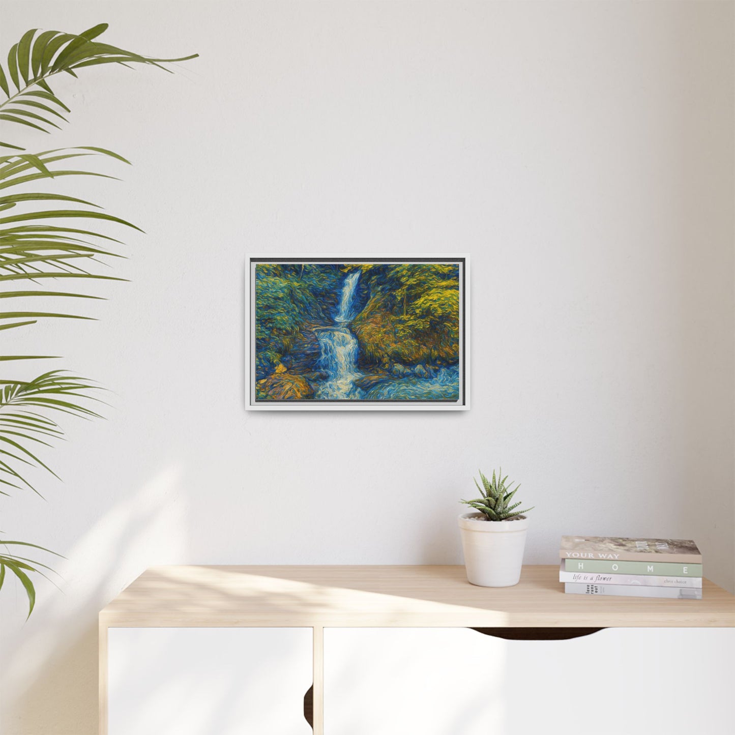 Framed Canvas Art, Majestic Van Gogh Style Waterfall Landscape Wall Decor, Nature Lover Gift, Home Office Artwork, Living Room Decoration - TRV