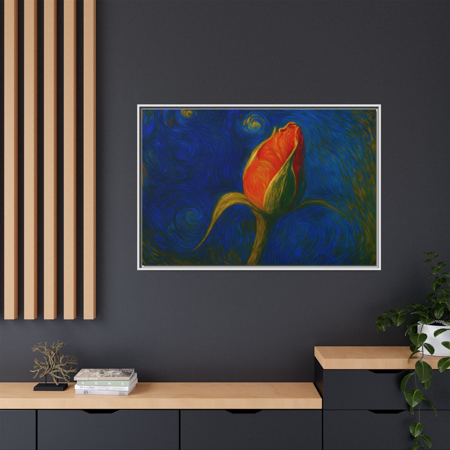 Red Rose Bud Painting Canvas Framed | Matte Wall Art - TRV