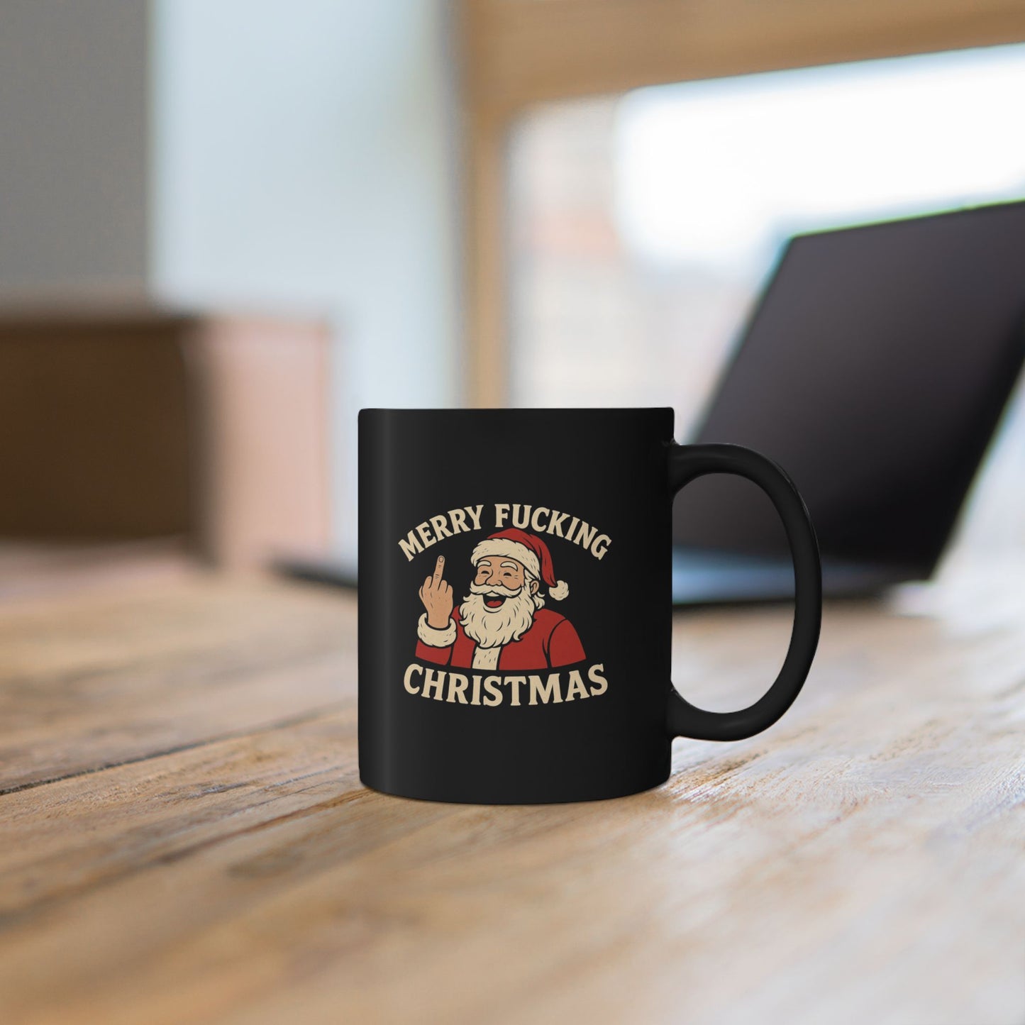 Irreverent Merry Christmas Mug — Funny Santa Coffee Mug (Black, 11/15oz)