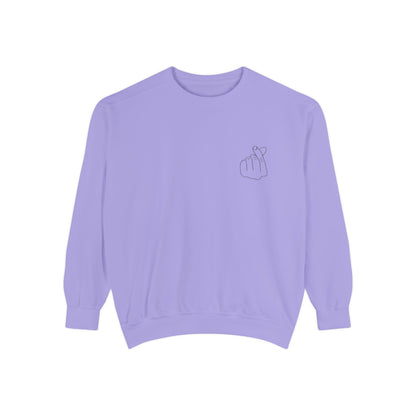 Minimalist Peace Hand Sweatshirt — Small Chest Line Art Crewneck
