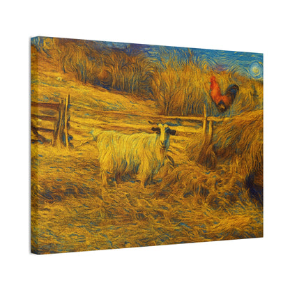 Farmhouse Canvas Wall Art - Rustic Animal Decor, Goat and Rooster Painting, Country Home, Farmhouse Style, Gift for Farmers - TRV
