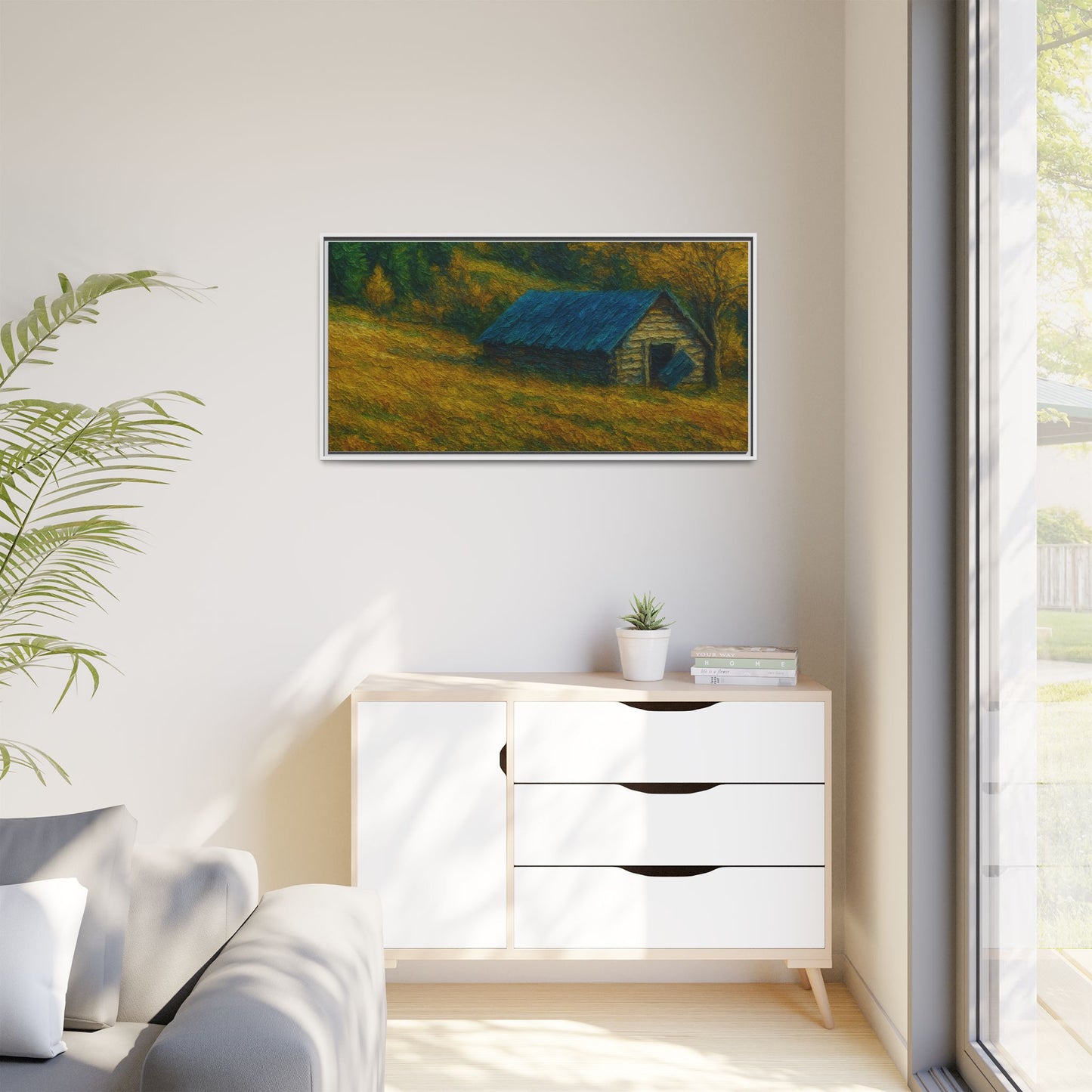 Framed Matte Canvas Print, Rustic Artwork, Farmhouse Decor, Nature Wall Art, Gift for Home, Autumn Decor, Landscape Painting