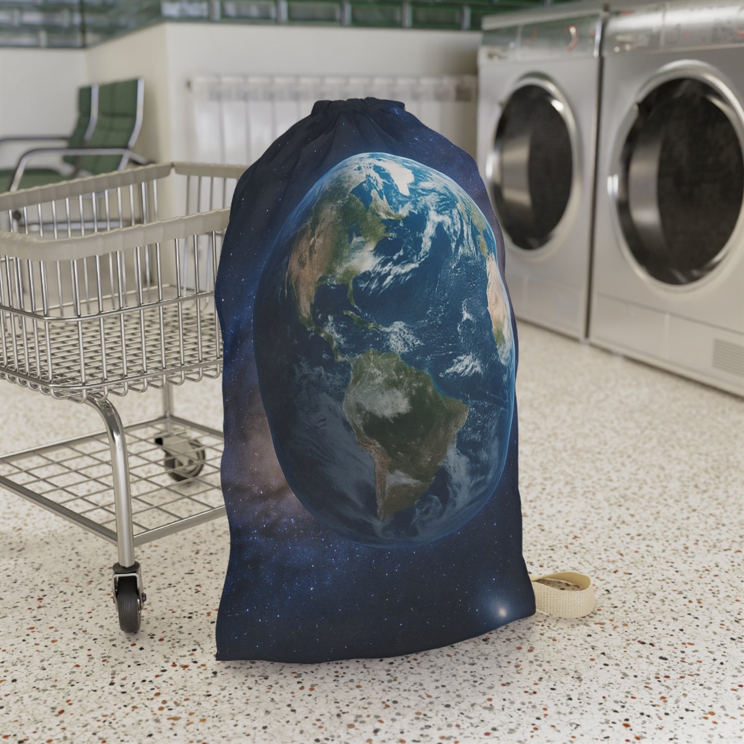 Earth Globe Laundry Bag | Planet Space Print, Drawstring Canvas Pouch - TRV