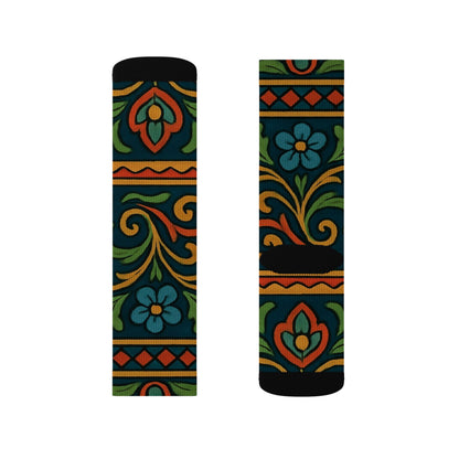 Victorian Floral Tile Sublimation Socks | Patterned Crew Socks - TRV